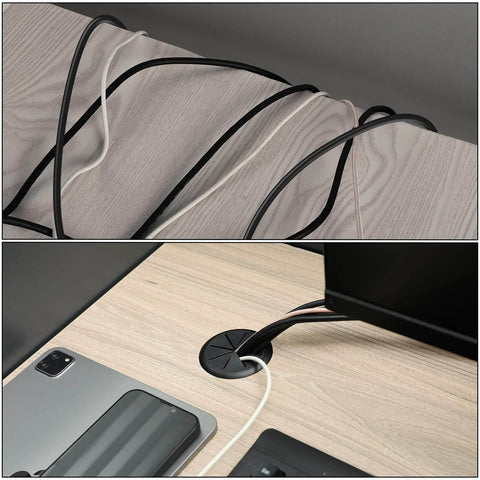 Two Inch Desk Grommet Black For Cables Flexible Cable Grommet Pack Of Five Fits Two Inch Holes with cables organized on desk surface