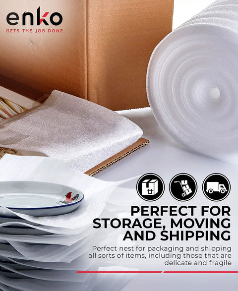 High Density Solid Foam Wrap Roll For Shipping And Moving Delivers Knockout Cushioning For Dishes Glassware And Breakables Comes With Quick Peel Fragile Labels For No Sweat Packing