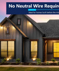 Modern home exterior highlighting "No Neutral Wire Required", promotional context for programmable digital timer switch.