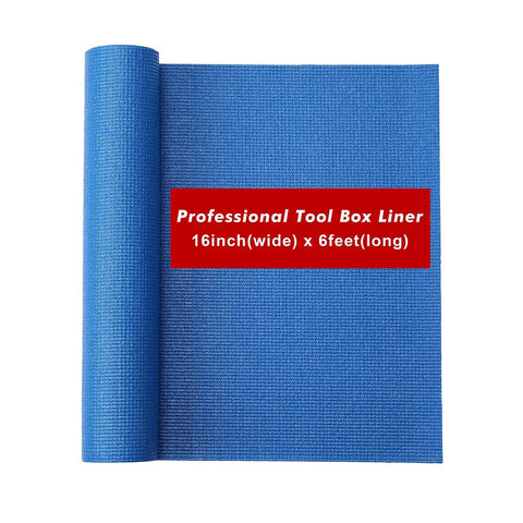 Blue Non Slip Foam Rubber Drawer Liner For Tool Boxes And Drawers, Easy Cut with textured grip shown in 16 inch wide roll