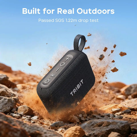 PocketGo Bluetooth Shower Speaker With IP68 Waterproof And Dustproof Rating, 20 Hour Playtime, Wireless BT 6.0, TF Card Support, Portable Outdoor Travel Speaker for Beach, Shower, Camping And Home on rocky surface