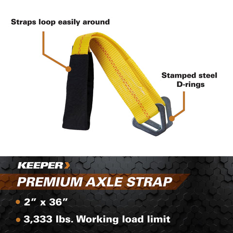 2 Inch By 24 Inch Premium Axle Tie Down Strap With D Rings, Heavy Duty Cargo Tie Down For Hauling, 3333 lbs Working Load Limit