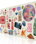 Large Anti Slip Desk Pad For Keyboard And Mouse With Stitched Edges Watercolor Style Desk Cover featuring colorful illustrations