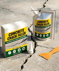 Self Leveling Concrete Crack Filler And Waterproof Sealant Dead Simple Fixin Up Driveway Cracks Masonry Patch Kit shown with applicator on a cracked surface.
