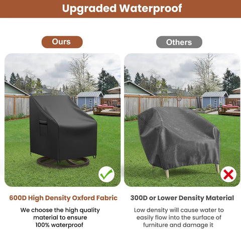 600D Oxford fabric heavy duty outdoor patio chair covers for swivel lounge chairs, waterproof black, comparison with other material