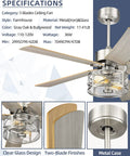 Farmhouse Industrial Ceiling Fan With Light And Remote 48 Inch Beefy Iron Build In Brushed Nickel Finish Two Reversible Blades In Gray Oak And Burlywood Clear Glass Light Kit