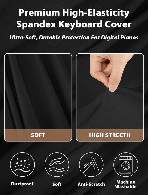 88 Keys Piano Keyboard Dust Cover Stretchy Protective Shield With Elastic Cord Locking Clasp Universal Fit For All 88 Keys Digital Pianos And Keyboards A Must Have Piano Gear - close-up showing high elasticity and soft texture features.