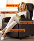 Comfy Padded Seat Recliner Chairs Set Of 2 For Home Theater, woman reading in brown PU leather recliner