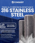 Beefy 316 Stainless Steel Threaded Rod Half Inch Diameter 24 Inch Length Eight Pack With Nuts And Washers UNC Coarse