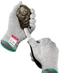 Professional Oyster Shucking Kit With 3.5 Inch Heavy Duty Stainless Steel Shucking Knife And Level 5 Cut Resistant Gloves in use.