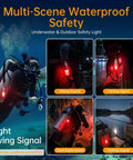 4 Pack Dive Marker Light 300 Lumen LED Beast Bright Waterproof To 150m With Steady And Flash Modes AAA Battery Included Red Signal Light For Night Dives Cave Exploration And Camping shown in various outdoor activities
