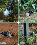 Telescoping Golf Ball Retriever With 12 To 15 Foot Reach in water, mud, bush, and fence areas, showing stainless locking head.