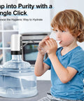Child using a 3 And 5 Gallon Water Bottle Dispenser With USB Charging Pump, Portable Camping Water Dispenser, Easy to Install