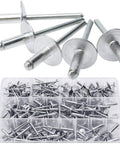 215 Piece Large Flange Aluminum Blind Rivets Assortment Kit With Case One Eighth Five Thirty Seconds And Three Sixteenths Inch Sizes