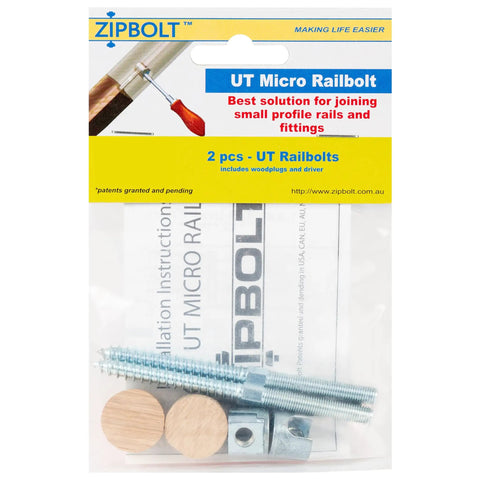 Low Profile Handrail Connector Micro Railbolt, No Sweat Quick Install For Staircase Fittings And Newel Posts, Gear driven 2 pack in packaging.