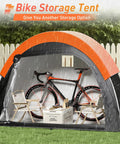 Upgraded Bike Tent With Rain Cover For Outdoor Storage Portable Bike Shed Fits 2 To 3 Bikes shown with single bike inside in rain