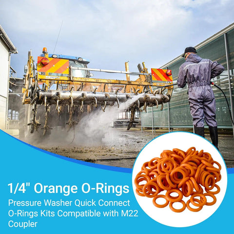 Leak Proof One Quarter Inch Pressure Washer O Rings Set For Quick Couplers That Fit M22 Connectors 100 Pack Orange visible