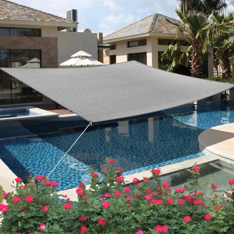 7 By 7 Ft Grey Sun Shade Sail Canopy For Patio And Backyard Blocks 95 Percent UV Heavy Duty Commercial Grade Poly Fabric With Breathable Design And Stainless D Rings Custom Size Made In USA Outdoor Shelter installed over pool