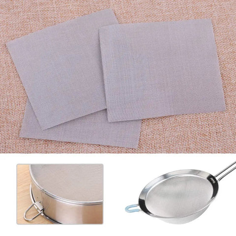 Three stainless steel 50 mesh micron true filtration screens, 3.94 x 3.94 inch size, 304 stainless, shown in a pack of 3.