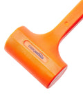 Three Piece Dead Blow Hammer Set With 1 Lb, 2 Lb And 3 Lb Heads, Steel Shot Filled For Power, visible close-up of orange hammer head.