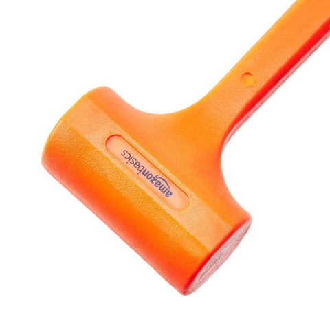 Three Piece Dead Blow Hammer Set With 1 Lb, 2 Lb And 3 Lb Heads, Steel Shot Filled For Power, visible close-up of orange hammer head.