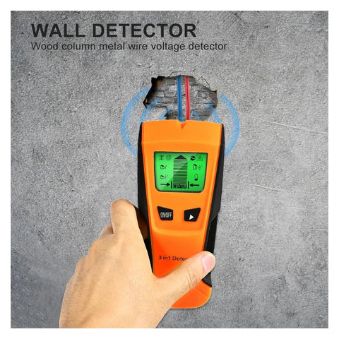 Built Tough 3 In 1 Wall Scanner And Stud Finder Including Metal Detector And Live Wire Voltage Alert being used on wall.