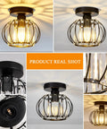 Two Pack Semi Flush Mount Ceiling Light Fixture With Lit Crystal Chandelier Style Modern Mini Indoor Ceiling Lamp Black