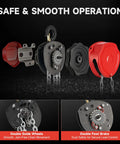 CREWORKS hand chain hoist, 1 ton capacity, red housing with G80 load chain and double guide wheels