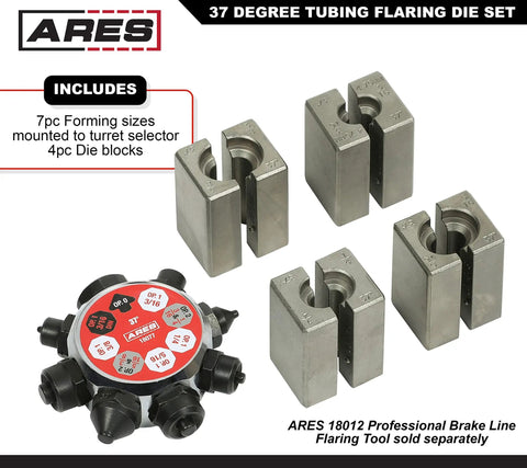 Pro Level 37 Degree Flare Die Set For Brake Line Kits With Seven Fast Swap Forming Dies And Sturdy Turret Base Built To Lay Down Crisp Clean Flares On Standard Brakeline Tubing For Weekend Grinders