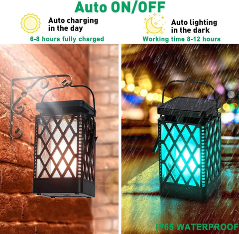 Hanging Solar Lanterns With 9 Modes Color Changing And Fixed Flickering Flame Waterproof Outdoor Lights for Garden Patio Pathway