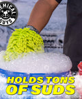 Foam Blaster 6 Car Wash Gun And Chenille Microfiber Wash Mitt Kit For Thick Suds in use with soap suds in bucket