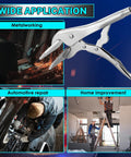 10 Inch Heavy Duty Locking Sheet Metal Clamp For Welding And Metalwork With Adjustable Opening Nickel Plated Carbon Steel Duckbill Locking Pliers For Metal Bending And Clamping 1 Pack shown in various applications including metalworking, automotive repair, and home improvement