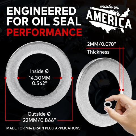 Made In USA M14 Oil Drain Plug Crush Washers 14mm Seal Ring Kit For Acura Honda Kia Hyundai And More 20 Pack Aluminum Gasket Set