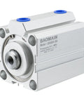 Compact Double Acting Air Cylinder Workhorse With 50mm Bore And 50mm Stroke Aluminum Body, showcasing ports and threaded rod