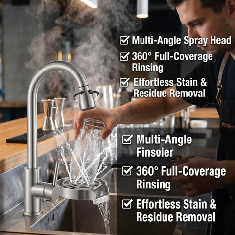 Automatic Glass Rinser And Cup Washer For Sink With 360 Degree Rotation Stainless Steel G One Half Attachment in use
