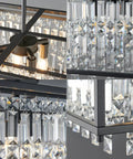 Close-up of Dope Modern Black Crystal Foyer Pendant Chandelier With Square Metal Frame and Crystal Detailing