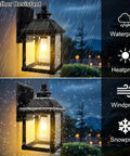 2 Pack Solar Wall Lights Outdoor Motion Sensor Sconce Dusk To Dawn LED Porch Lights Waterproof Wall Mounted Fixtures For Garage Patio Front Door Backyard With 3 Modes Dim To Bright Off To Bright And Energy Efficient showing weather resistance features.