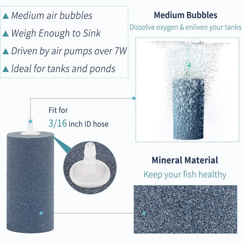 4 Inch Air Stone Cylinder For Larger Pumps Bubble Diffuser Release Tool For Buckets Fish Tanks Outdoor Garden Ponds And DWC Reservoirs 4 Pack Oxygenate Your Tank With Dense Micro Holes with features and specifications