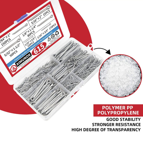 Heavy Duty Zinc Plated Hairpin Cotter Pin Kit 615 Piece Must Have Assortment With Six Sizes Includes Split Pins And Hitch Clips