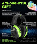 Bluetooth Hearing Protection Headphones With 30dB Noise Reduction 1500mAh Rechargeable Battery with ABS Shell in green color