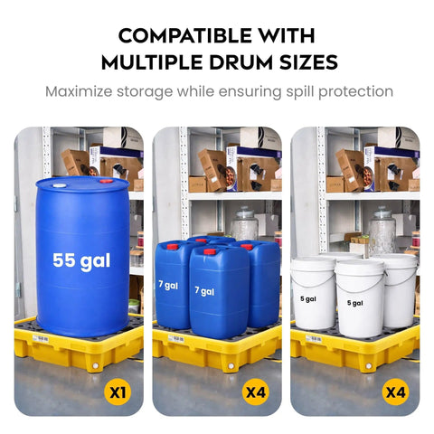 Single Drum Spill Containment Workstation For 55 Gallon Drum Low Profile Spill Pallet With Drain 26 By 26 By 7 Inches HDPE