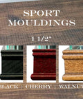 Sport mouldings in black, cherry, and walnut for Hole In One Golf Ball Display Case With Real Glass, 1 1/2 Inch Sport Moulding, UV Protected.