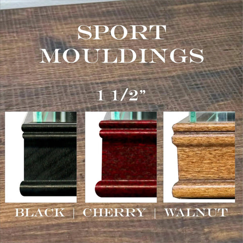Sport mouldings in black, cherry, and walnut for Hole In One Golf Ball Display Case With Real Glass, 1 1/2 Inch Sport Moulding, UV Protected.