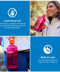 32 Ounce Narrow Mouth Water Bottle BPA Free Durable Leak Proof Lightweight For Hiking Gym Travel Amethyst Color used outdoors.