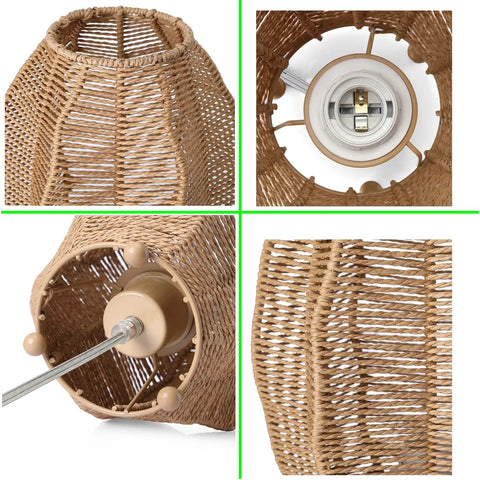 Detailed view of Rattan Woven Side Table Lamp for Boho Coastal Living Room and Bedroom showing woven texture and bulb holder.