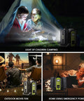 Portable 350W Power Inverter For Ryobi 40V Batteries used for camping and movie nights, showcasing versatility in outdoor settings.