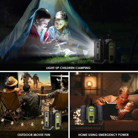 Portable 350W Power Inverter For Ryobi 40V Batteries used for camping and movie nights, showcasing versatility in outdoor settings.