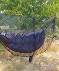 No-See-Um Hammock Mosquito Net XL 11FT By 4.6FT With 360 Degree Bug Protection Polyester Mesh installed on a hammock outdoors