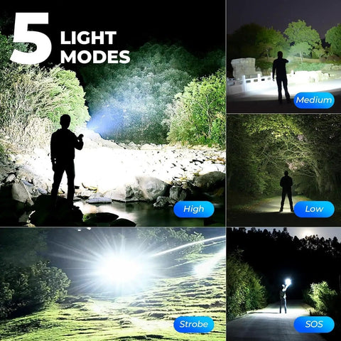 Insanely Bright 99,000 Lumen Rechargeable LED Flashlight Two Pack With Five Modes For Home, Camping And Emergencies