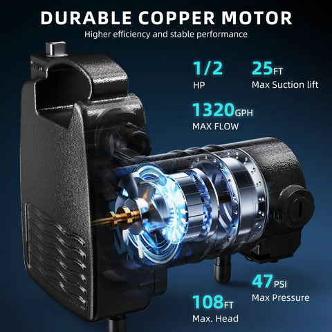No Sweat Half Horsepower Water Transfer Pump Knocking Out 1320 Gallons Per Hour At 47 Psi With Tough As Nails Brass Fittings 1/2 HP copper motor